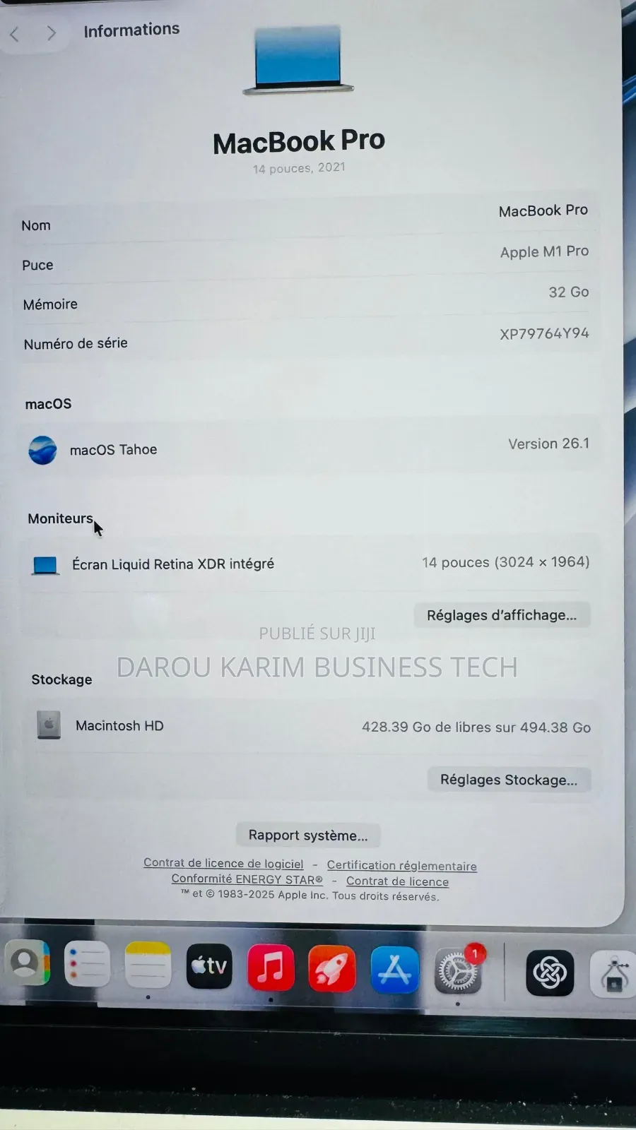 Nouveau Apple MacBook Pro M1 32GB Apple M1 Pro SSD 512GB