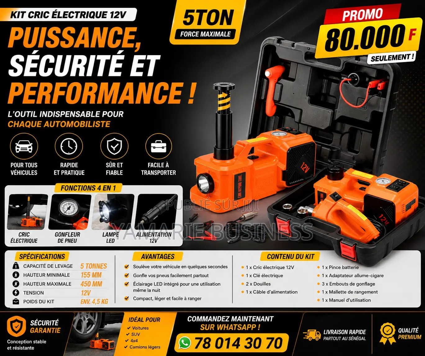 Cric Électrique 5 Tonnes+ Compresseur À Air+ Clé Électrique