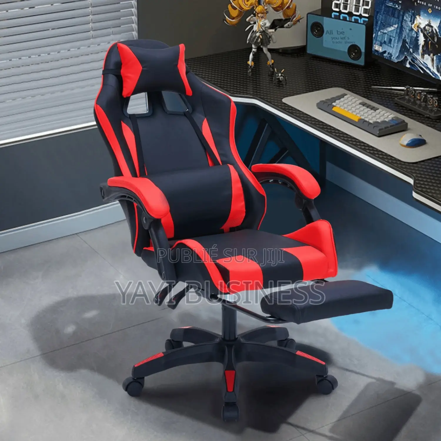 Chaise Gamer Réglable Et Inclinable Avec Repose-Pied Rouge