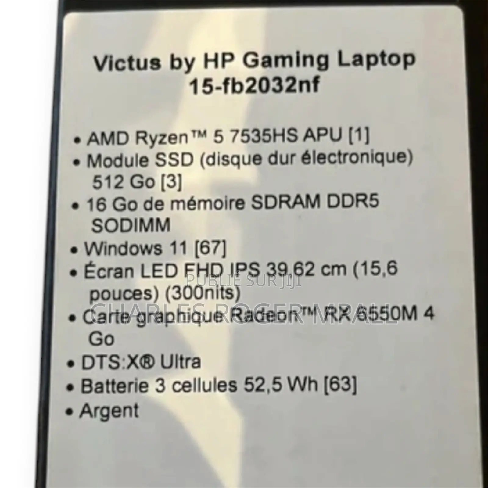 Nouveau Ordinateur portable HP Victus 15 16GB AMD Ryzen 5 SSD 512GB