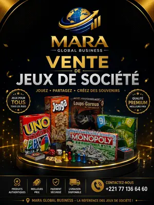 Uno, Jenga, Loup-Garou, Monopoly, Scrabbles.