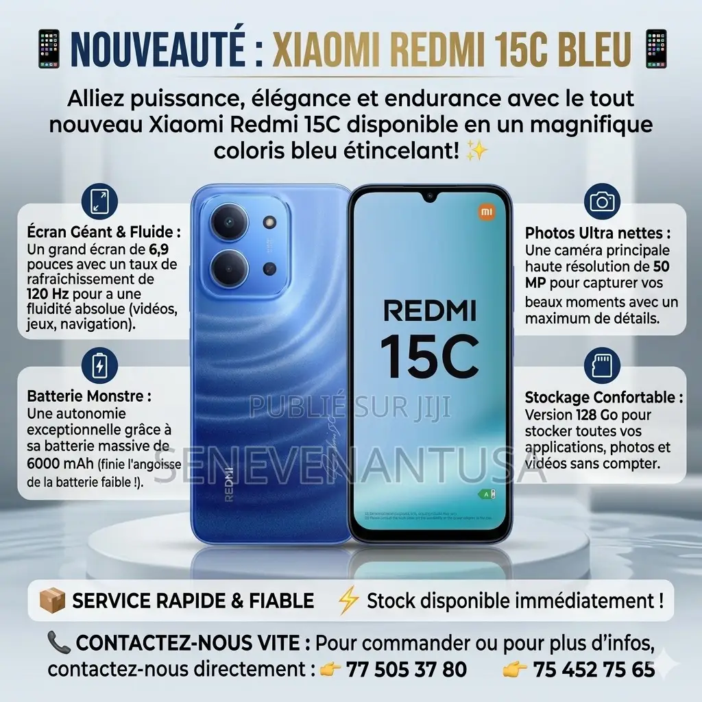Nouveau Xiaomi Redmi 15C 4G 128 GB Bleu