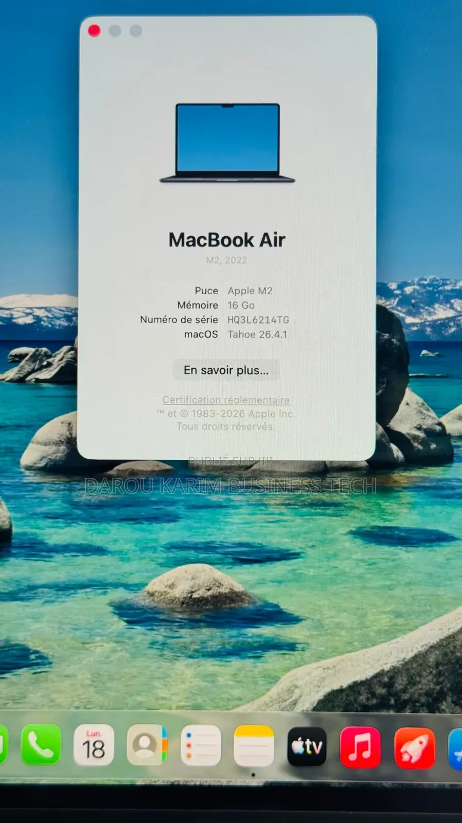 Nouveau Apple MacBook Air 2022 M2 16GB Apple M2 SSD 256GB