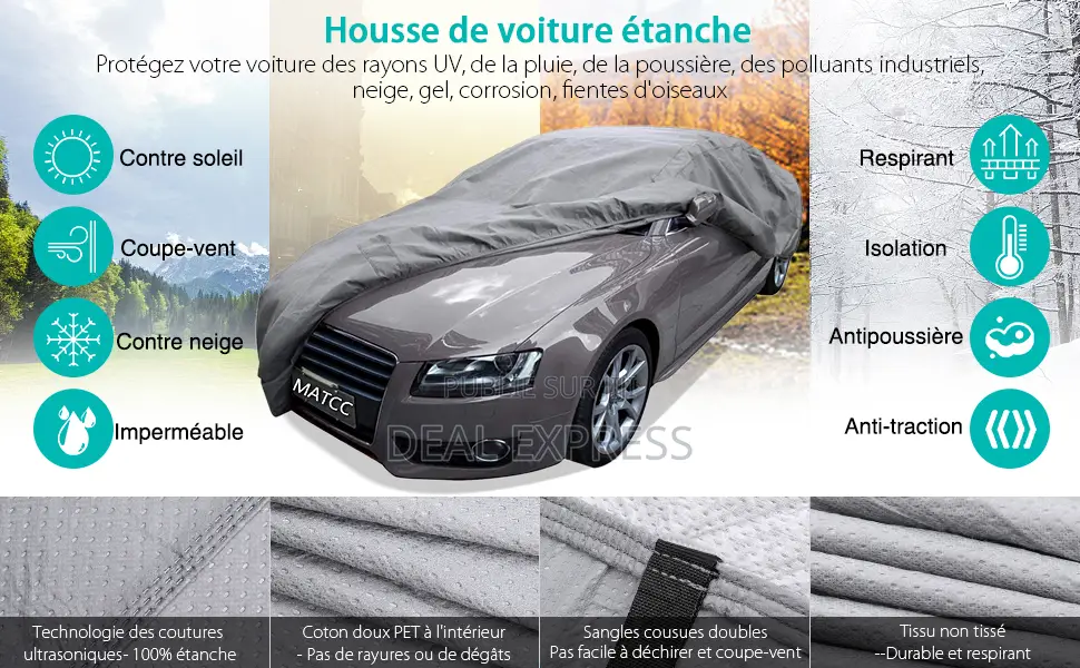 Bâche Voiture Housse Imperméable Coton Doux Taille S, M Et L