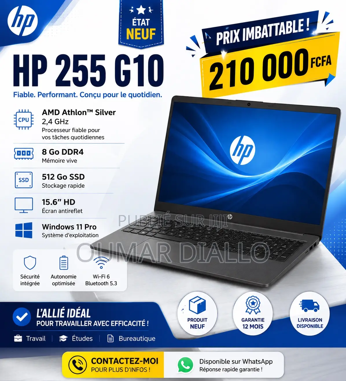 Ordinateur de bureau HP 268 Pro G1 8GB AMD Ryzen 7 SSD 512GB