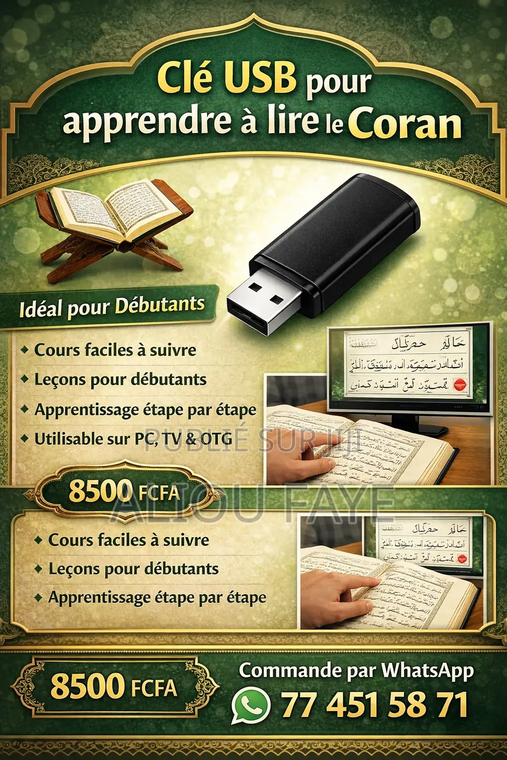 Clé Usb Pour Apprendre À Lire Le Coran Rapidement: Avec Des Vidéos.