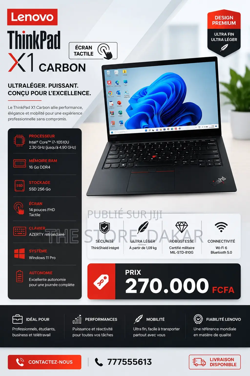 Nouveau Lenovo ThinkPad X1 Carbon 16GB Intel Core i7 SSD 256GB