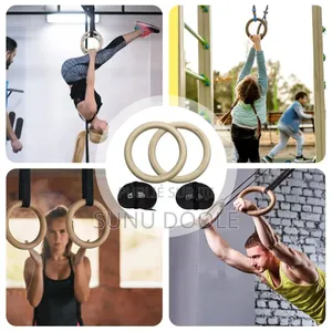 Anneaux Gymnastique en Bois Fitness Crossfit Avec Sangle