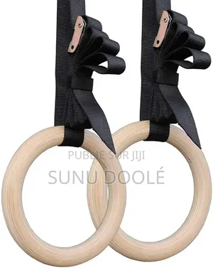 Anneaux Gymnastique en Bois Fitness Crossfit Avec Sangle