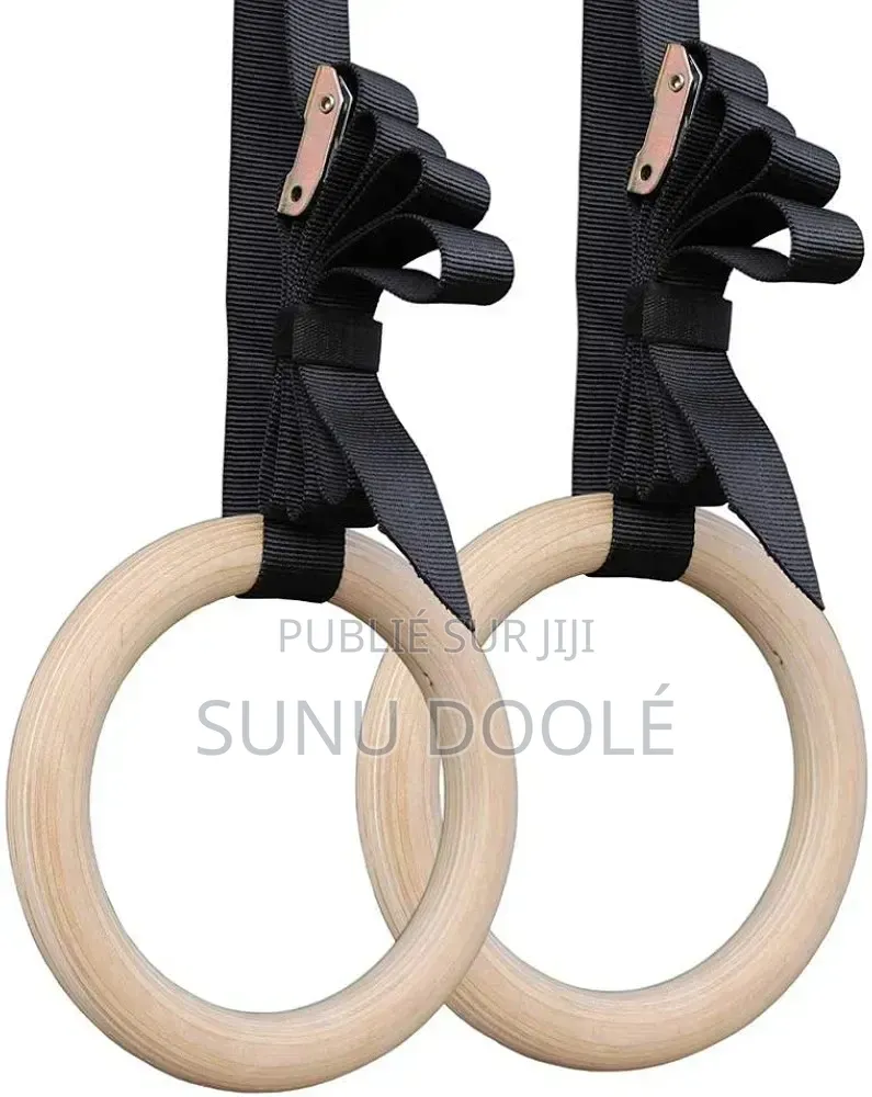 Anneaux Gymnastique en Bois Fitness Crossfit Avec Sangle