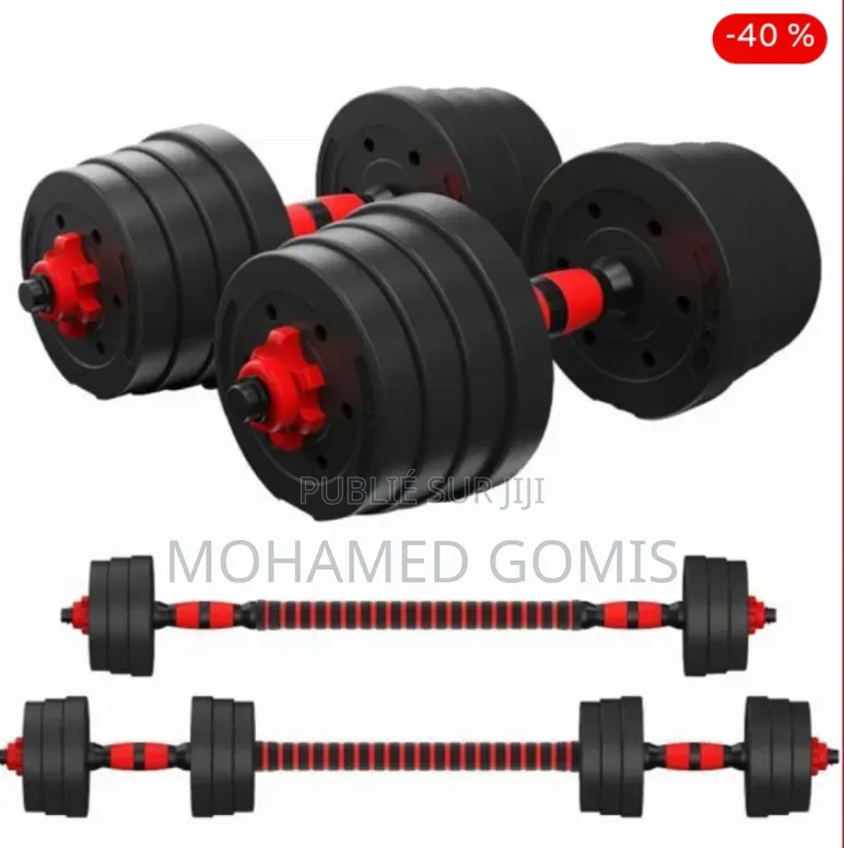 Kit D’Haltères Courts Longs 20kg, Set 2en1 Avec 8 Plaques De Poids.