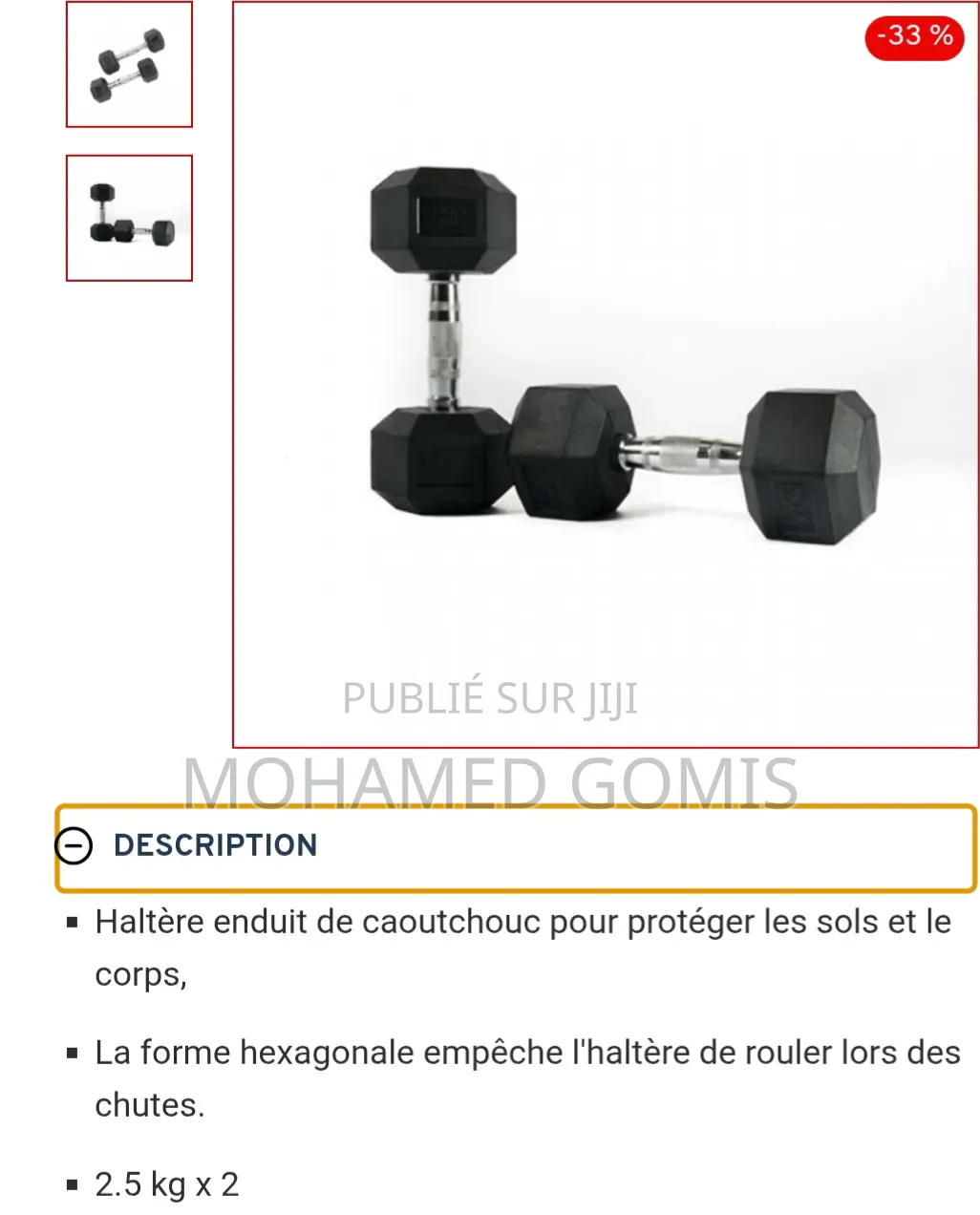 Paire Haltères 2.5 Kg X 2