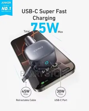 Chargeur De Voiture Anker Usb-C Avec Câble Usb-C Rétractable Intégré