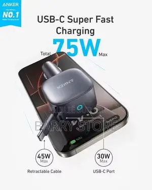 Chargeur De Voiture Anker Usb-C Avec Câble Usb-C Rétractable Intégré