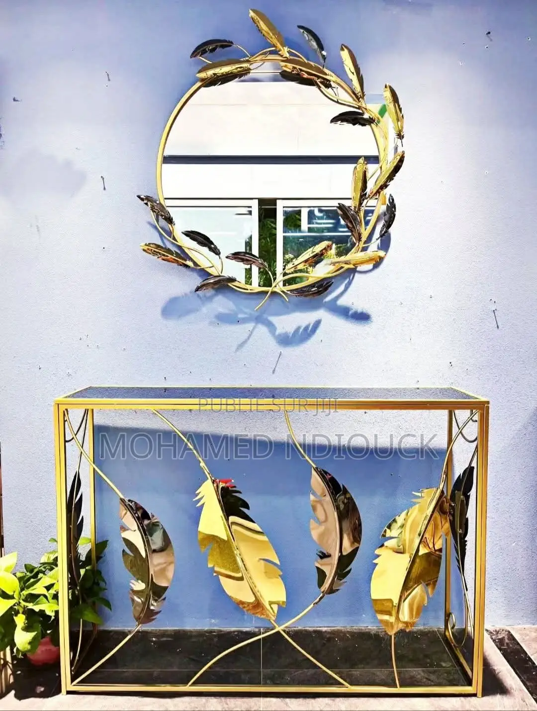 Ensemble Table Console Avec Miroir en Métal De Qualité
