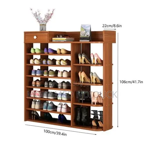 Étagère À Chaussures en Bois À 7 Niveaux Avec Tiroirs