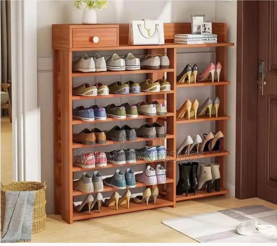 Étagère À Chaussures en Bois À 7 Niveaux Avec Tiroirs