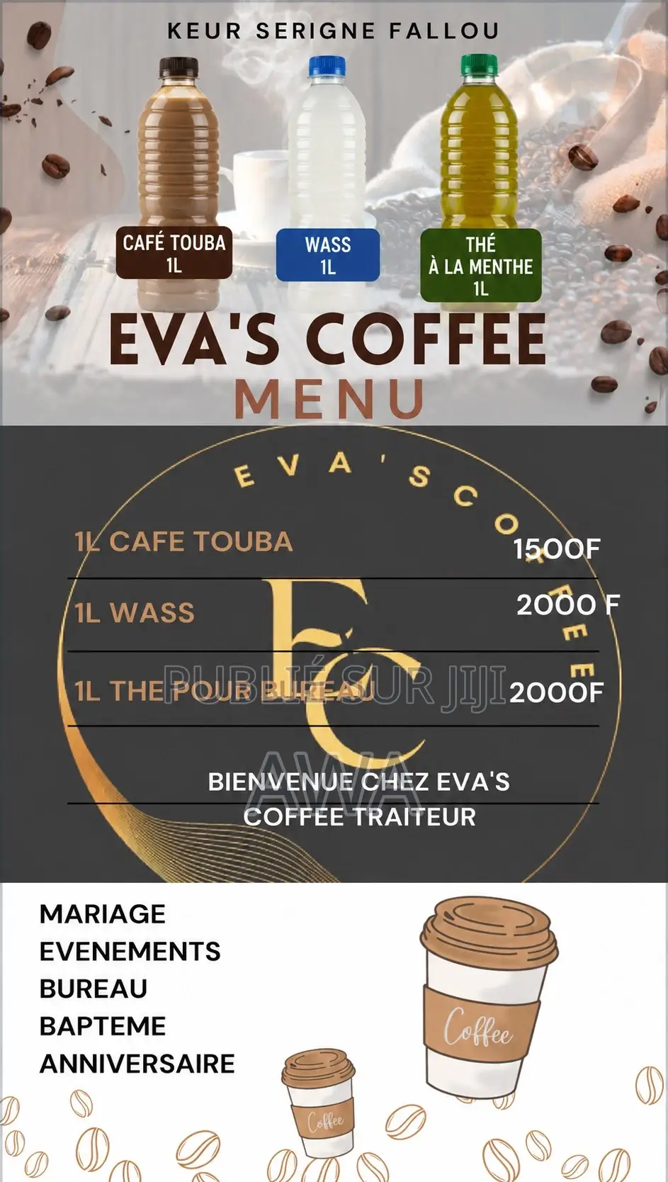Des Bouteilles De 1l Café Touba, Wass,Thé À La Menthe