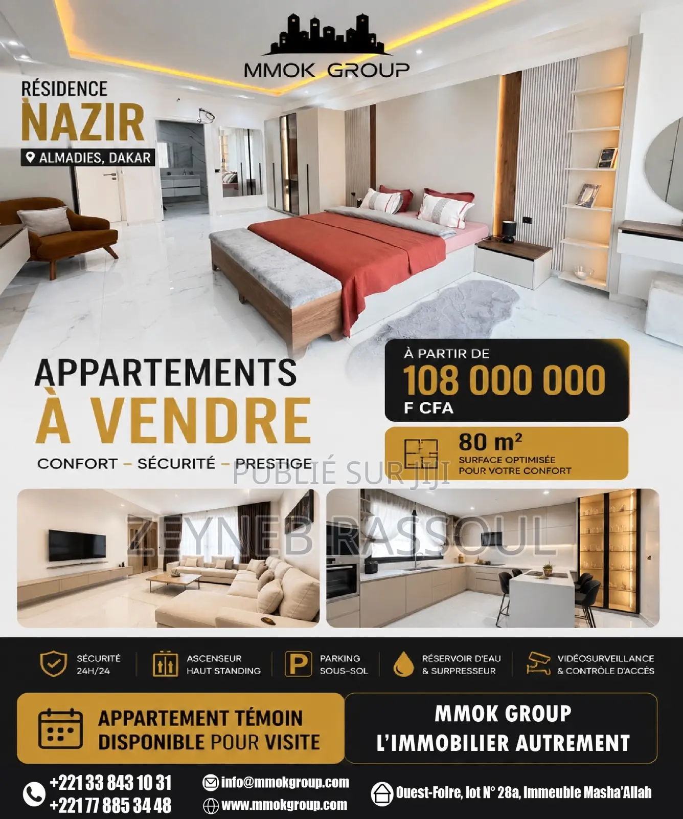 3chbre Appartement dans Résidence Nazir, Almadies à Vendre