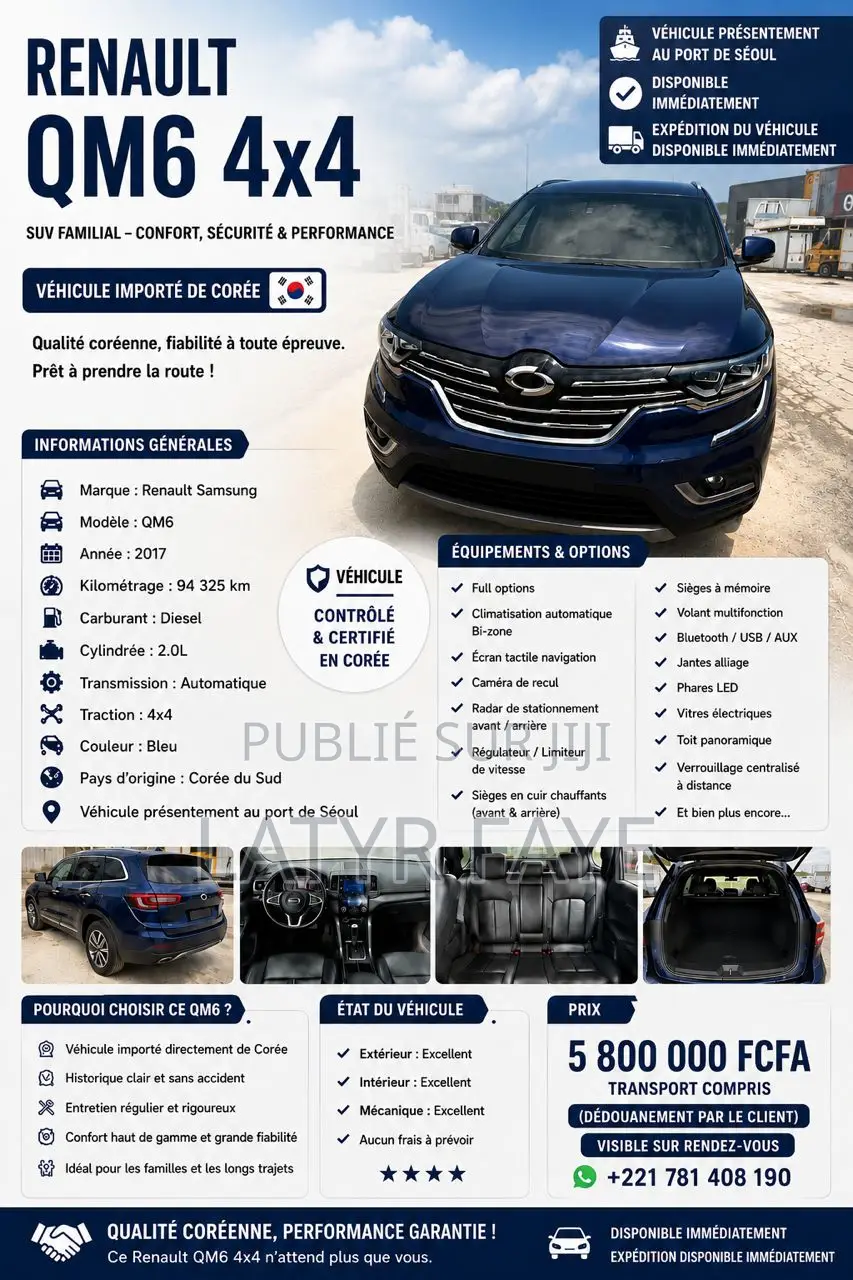 Renault Samsung QM6 2.0 Diesel AWD 2017 Bleu