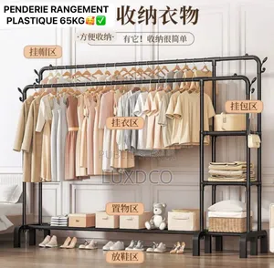 Portant À Vêtements Double Barre Avec Étagères Intégrées