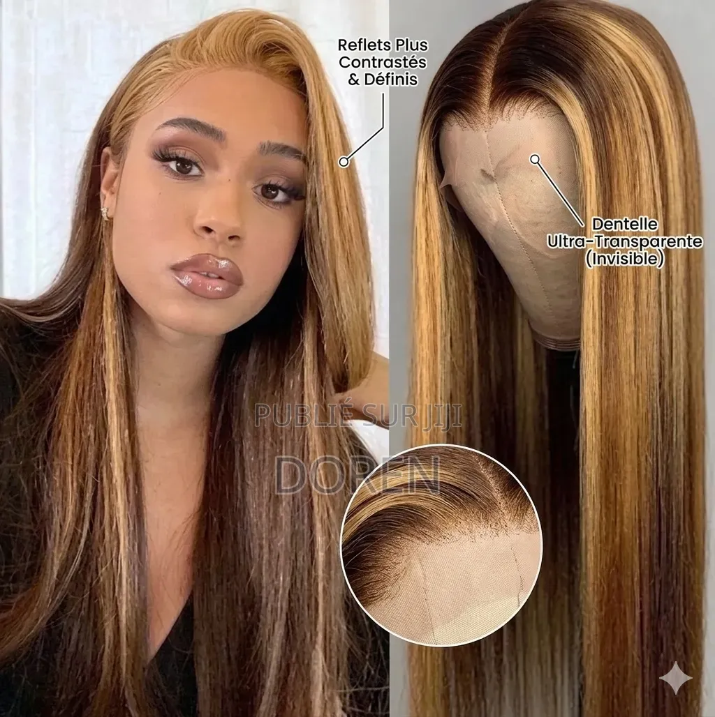 Perruque Cheveux Longs Marron/Or
