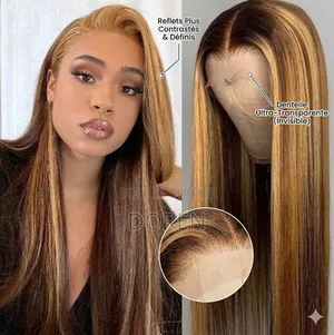 Perruque Cheveux Longs Marron/Or