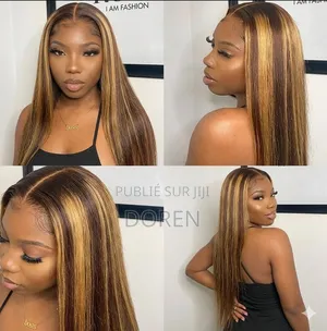 Perruque Cheveux Longs Marron/Or