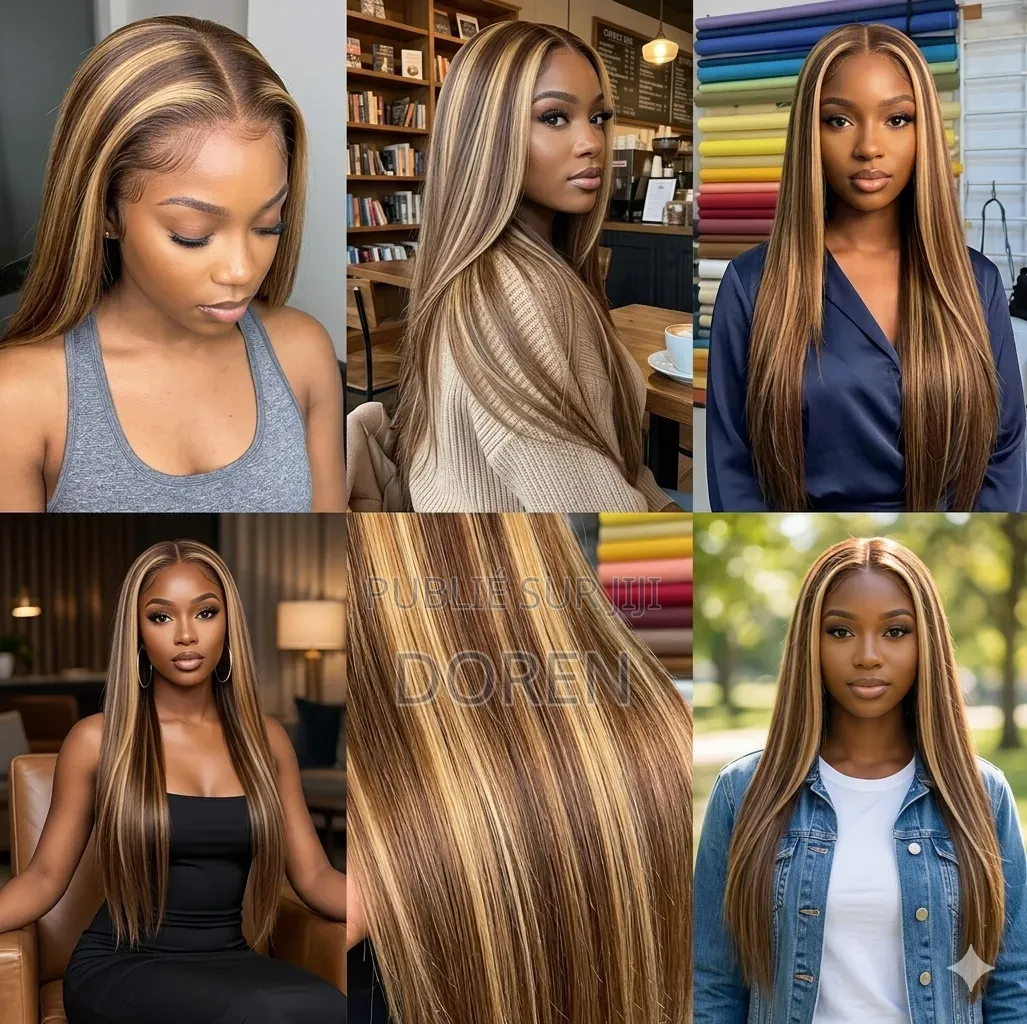 Perruque Cheveux Longs Marron/Or