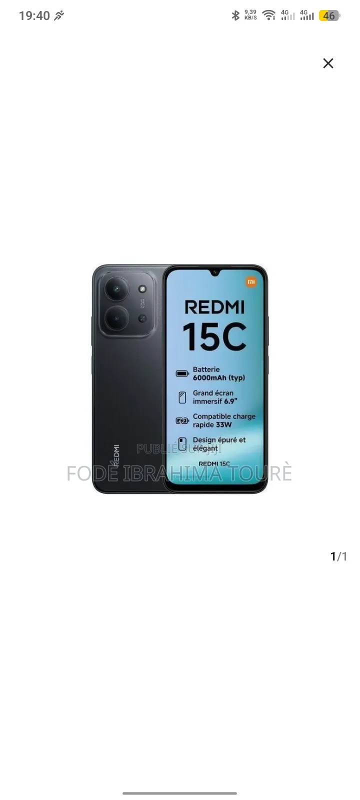 Nouveau Xiaomi Redmi 15C 4G 256 GB Noir