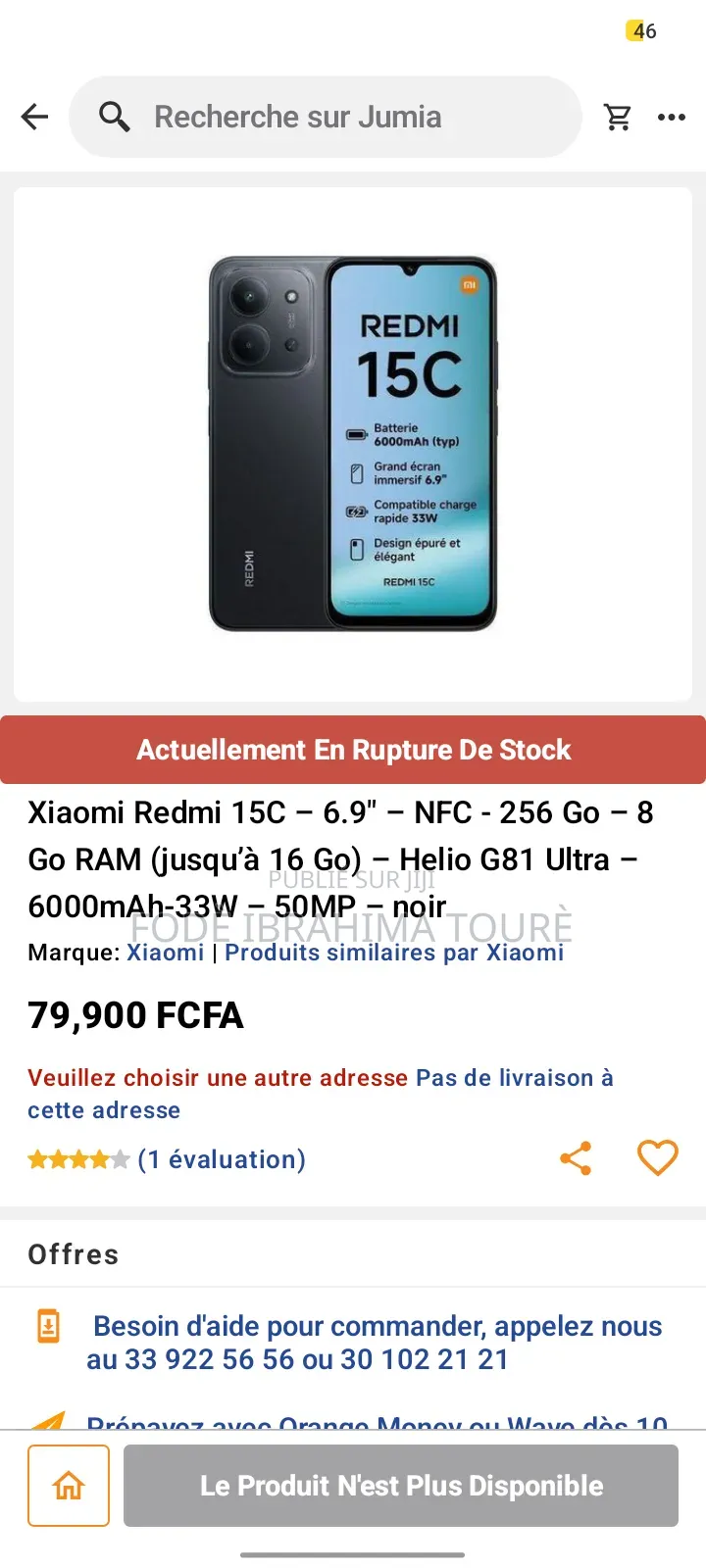 Nouveau Xiaomi Redmi 15C 4G 256 GB Noir