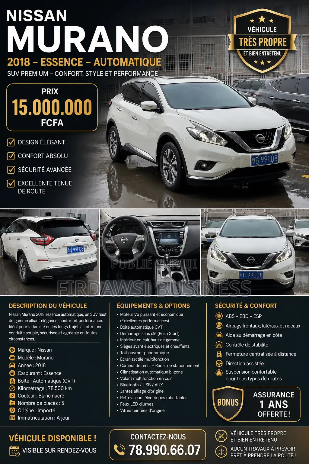 Nissan Murano Platinum AWD 2018 Blanc