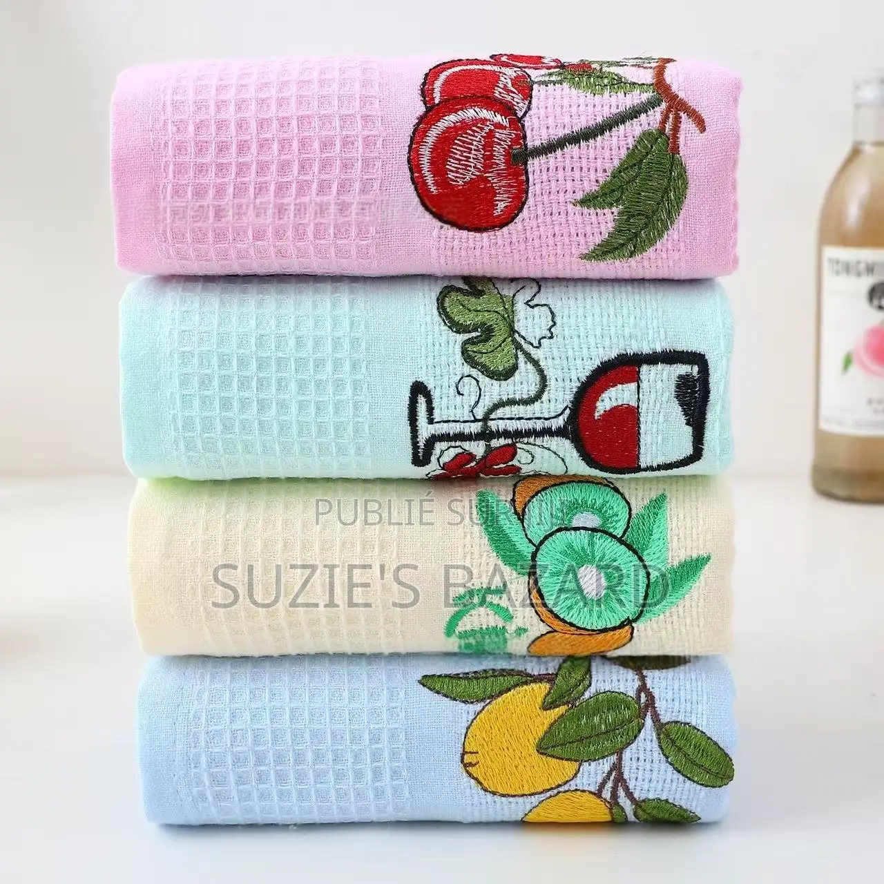 Lot De 12 Torchons De Cuisine 100% Coton – Absorbants, Motifs Brodés,