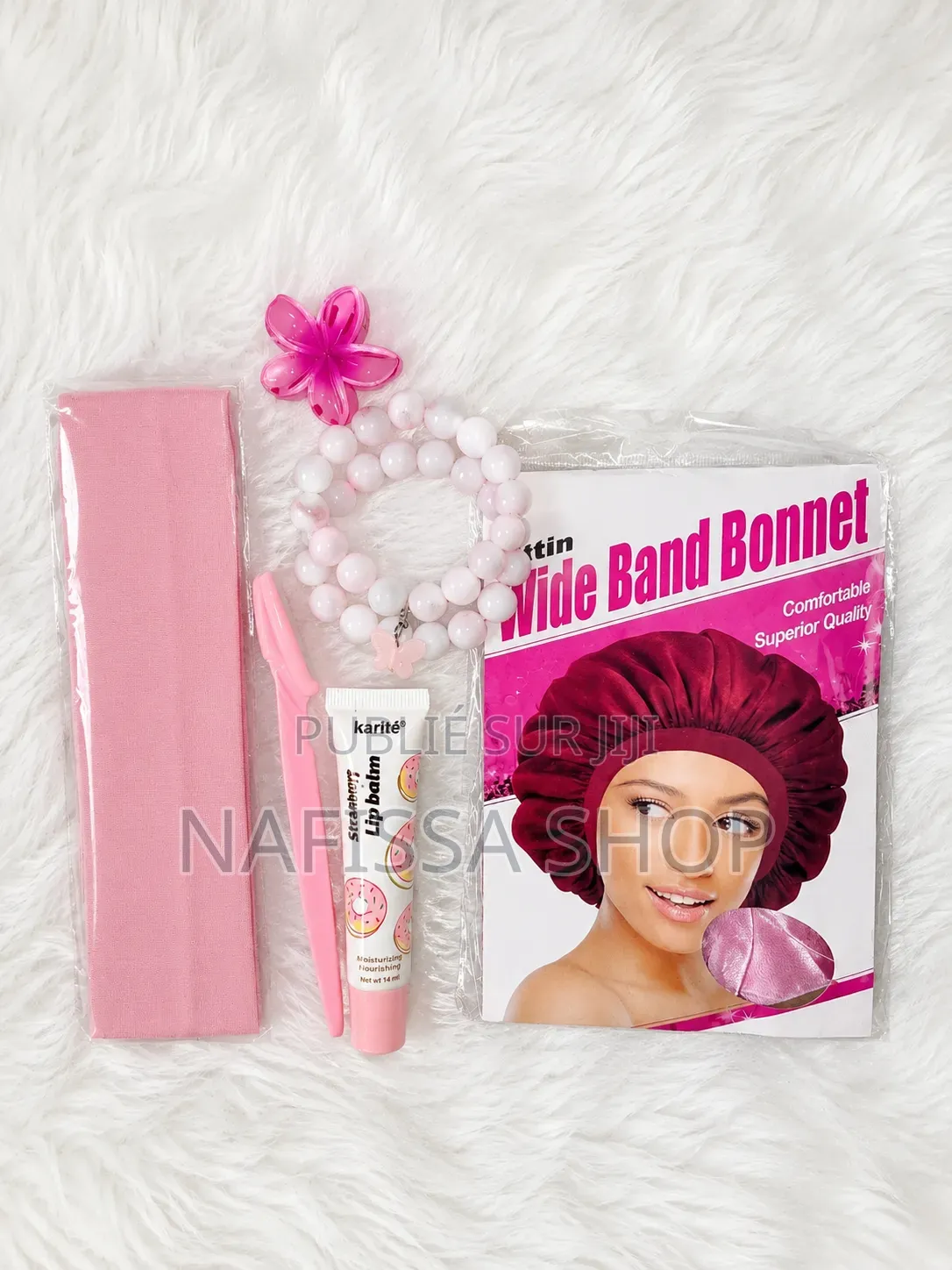 Mini Pack Femme : Bracelet, Bandeau, Bonnet en Satin, Gloss 