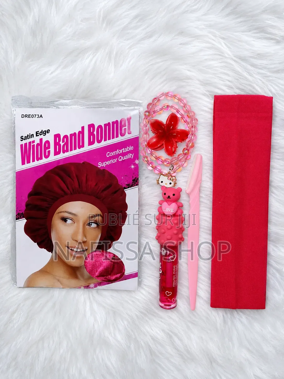 Mini Pack Femme : Bracelet, Bandeau, Bonnet en Satin, Gloss 