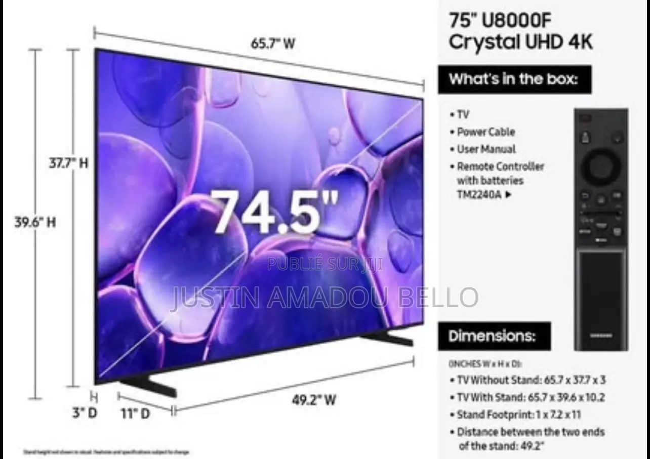 Télévision Samsung Crystal Uhd U8000fd 75 Pouce