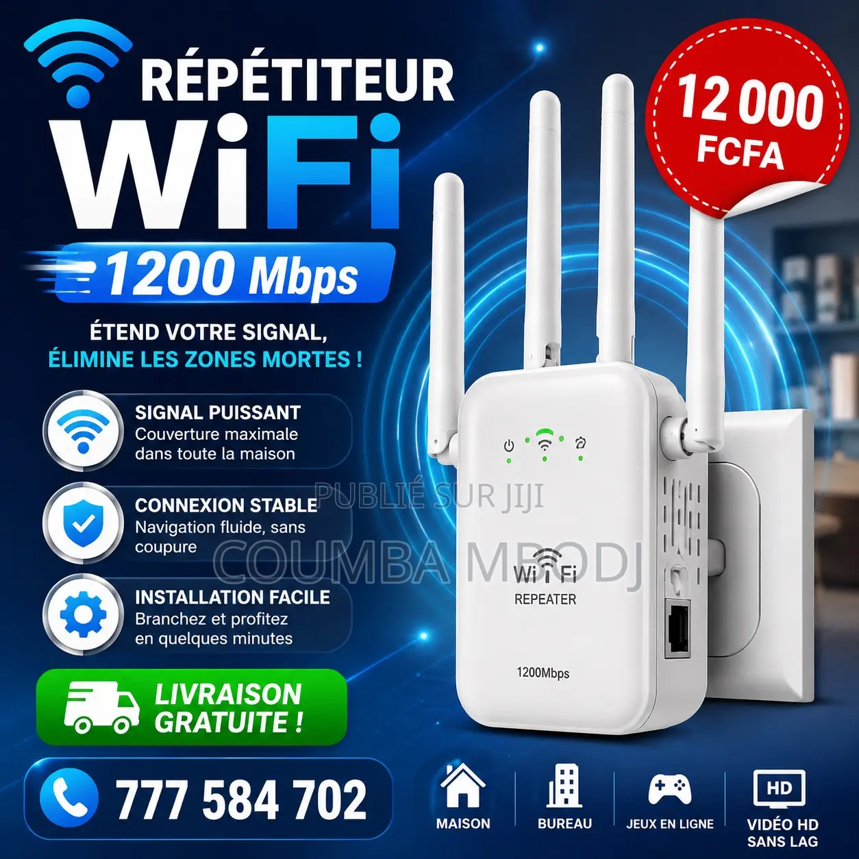 Répétiteur Wifi 1200 MBPS – Signal Fort Et Stable