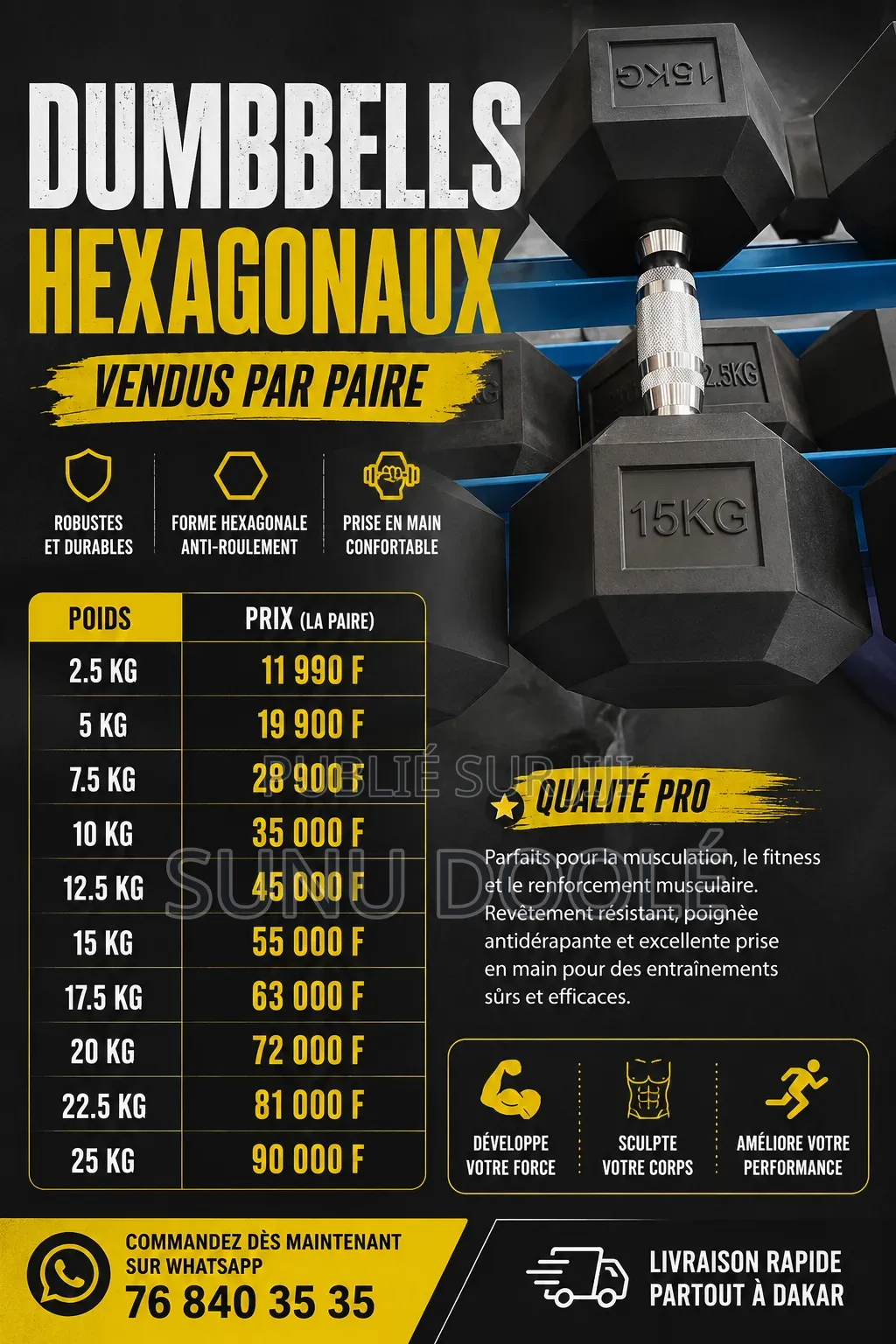 Dumbells Hexaganaux Professionnel