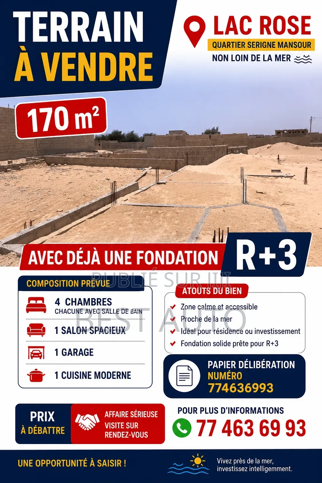 Terrain Avec Déjà Fondation R+3 Vendre À Lac Rose