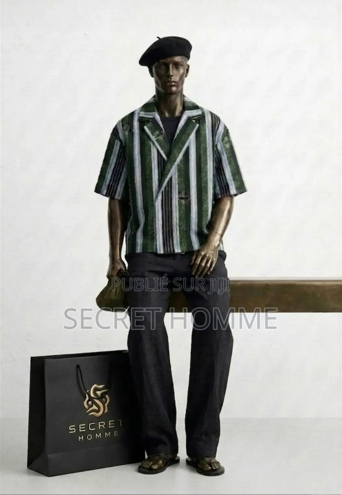 Ensemble Homme Élégant - Chemise À Rayures Vertes Et Pantalon