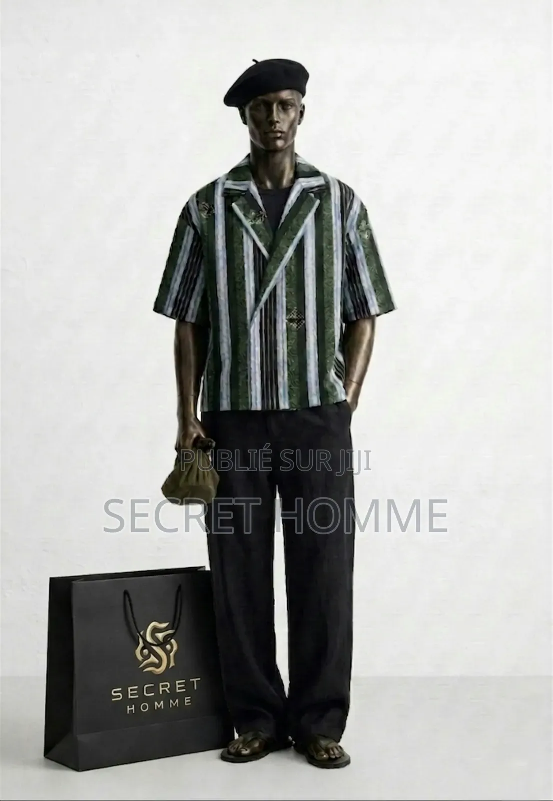 Ensemble Homme Élégant - Chemise À Rayures Vertes Et Pantalon