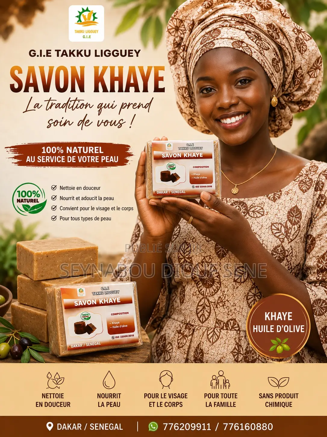 Savon Au Poudre De Khaye Bio Pour La Purification Du Corps