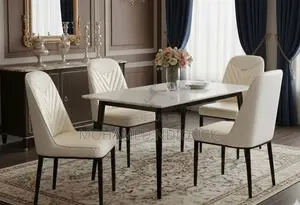 Grande Table À Manger Moderne en Marbre Avec Pieds en Métal Chaise 