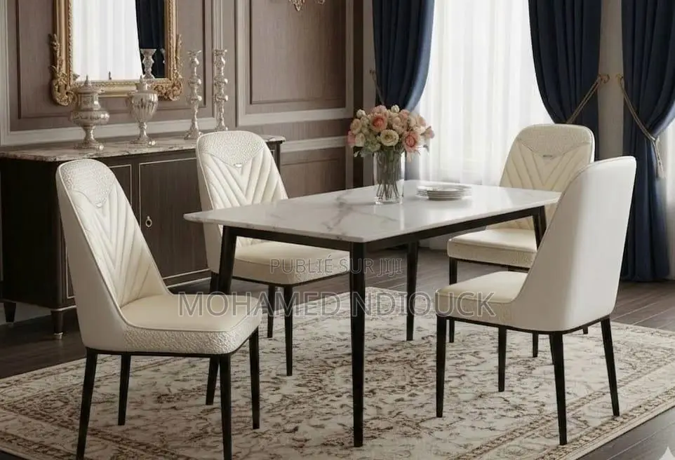Grande Table À Manger Moderne en Marbre Avec Pieds en Métal Chaise 