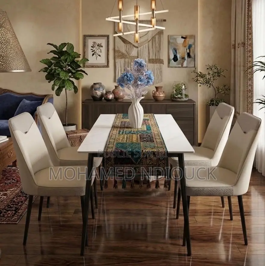 Grande Table À Manger Moderne en Marbre Avec Pieds en Métal Chaise 