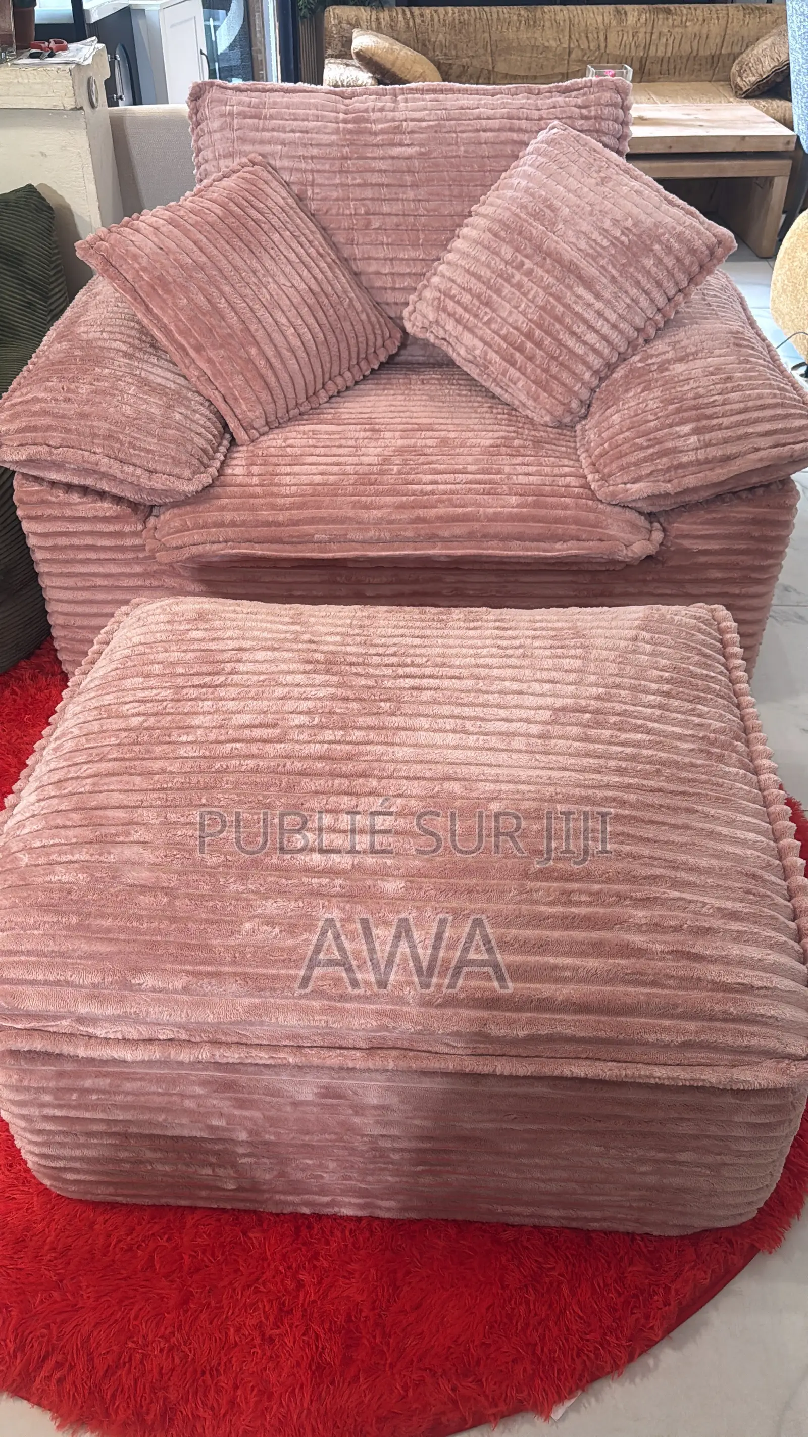 Canapé Avec Repose Pieds XXL Cocooning en Velour Cotelé Rose