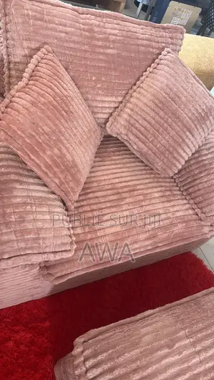 Canapé Avec Repose Pieds XXL Cocooning en Velour Cotelé Rose