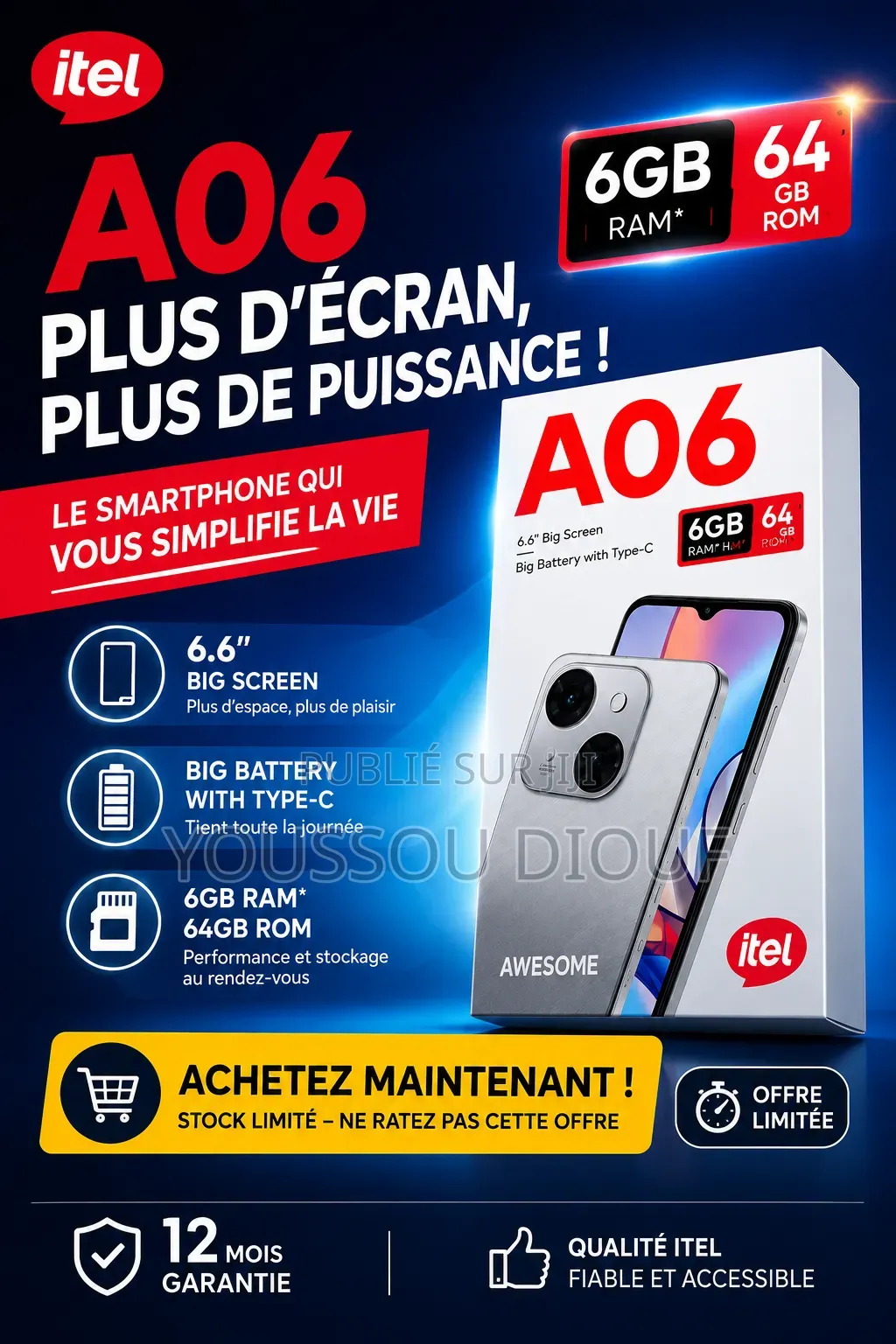 Nouveau Itel A06 64 GB Autre