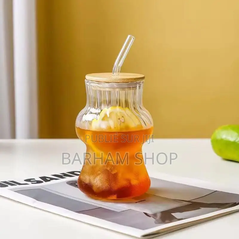Tasse À Smoothie en Verre Avec Paille Et Couvercle en Bois