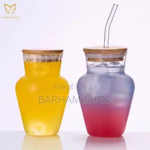 Tasse À Smoothie en Verre Avec Paille Et Couvercle en Bois